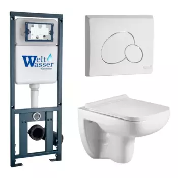 Комплект унитаза WeltWasser Kehlbach 004 с инсталляцией MARBERG 410 белый, с сиденьем микролифт и клавишей смыва MAR 410 RD GL-WT белый