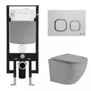 Комплект унитаза WeltWasser Merzbach 041 с инсталляцией AMBERG 497 серый матовый, с сиденьем микролифт и клавишей смыва AMBERG RD-MT CR хром матовый