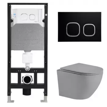 Комплект унитаза WeltWasser Merzbach 041 с инсталляцией AMBERG 506 черный матовый, с сиденьем микролифт и клавишей смыва AMBERG RD-WT белый