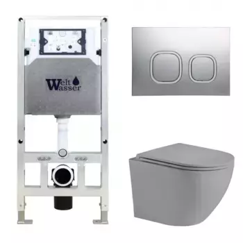 Комплект унитаза WeltWasser Merzbach 041 с инсталляцией AMBERG 506 ST серый матовый, с сиденьем микролифт и клавишей смыва AMBERG RD-CR хром