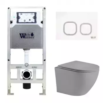 Комплект унитаза WeltWasser Merzbach 041 с инсталляцией AMBERG 506 ST серый матовый, с сиденьем микролифт и клавишей смыва AMBERG RD-WT белый