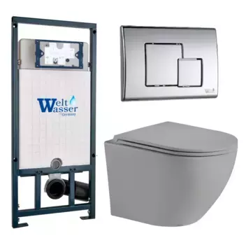 Комплект унитаза WeltWasser Merzbach 041 с инсталляцией MARBERG 507 серый матовый, с сиденьем микролифт и клавишей смыва MAR 507 SE хром