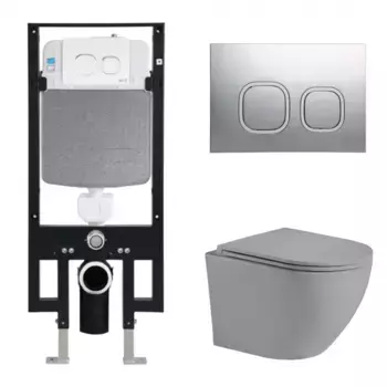 Комплект унитаза WeltWasser Merzbach 041 с инсталляцией AMBERG 497 серый матовый, с сиденьем микролифт и клавишей смыва AMBERG RD-CR хром