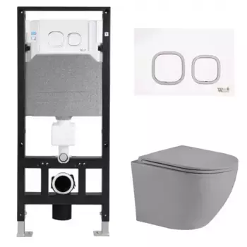 Комплект унитаза WeltWasser Merzbach 041 с инсталляцией AMBERG 506 серый матовый, с сиденьем микролифт и клавишей смыва AMBERG RD-WT белый
