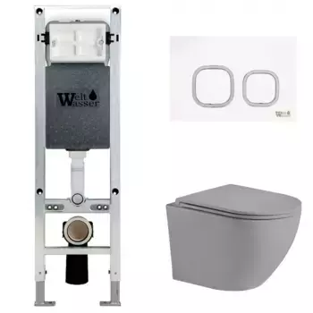 Комплект унитаза WeltWasser Merzbach 041 с инсталляцией AMBERG 350 ST серый матовый, с сиденьем микролифт и клавишей смыва AMBERG RD-WT белый