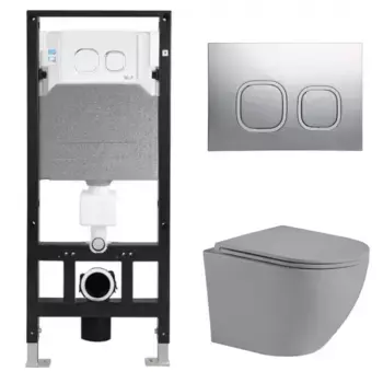 Комплект унитаза WeltWasser Merzbach 041 с инсталляцией AMBERG 506 серый матовый, с сиденьем микролифт и клавишей смыва AMBERG RD-CR хром