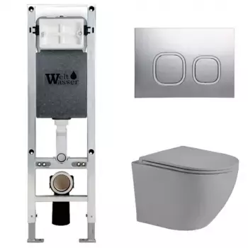 Комплект унитаза WeltWasser Merzbach 041 с инсталляцией AMBERG 350 ST серый матовый, с сиденьем микролифт и клавишей смыва AMBERG RD-CR хром