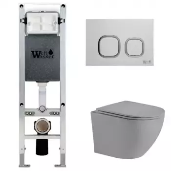Комплект унитаза WeltWasser Merzbach 041 с инсталляцией AMBERG 350 ST серый матовый, с сиденьем микролифт и клавишей смыва AMBERG RD-MT CR хром матовый