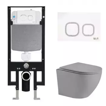Комплект унитаза WeltWasser Merzbach 041 с инсталляцией AMBERG 497 серый матовый, с сиденьем микролифт и клавишей смыва AMBERG RD-WT белый