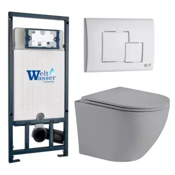 Комплект унитаза WeltWasser Merzbach 041 с инсталляцией MARBERG 507 серый матовый, с сиденьем микролифт и клавишей смыва MAR 507 SE GL-WT белый