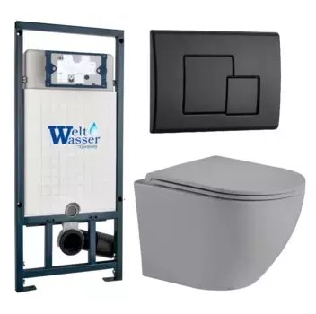 Комплект унитаза WeltWasser Merzbach 041 с инсталляцией MARBERG 507 серый матовый, с сиденьем микролифт и клавишей смыва MAR 507 SE MT-BL черный матовый