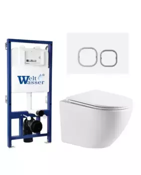 Комплект унитаза WeltWasser Merzbach 041 XL с инсталляцией BAMBERG 525 белый, с сиденьем микролифт и клавишей смыва BAMBERG WT белый