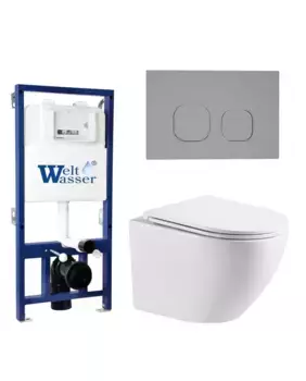 Комплект унитаза WeltWasser Merzbach 041 XL с инсталляцией BAMBERG 525 белый, с сиденьем микролифт и клавишей смыва BAMBERG CR хром