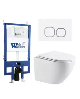 Комплект унитаза WeltWasser Merzbach 041 XL с инсталляцией BAMBERG 545 белый, с сиденьем микролифт и клавишей смыва BAMBERG WT белый