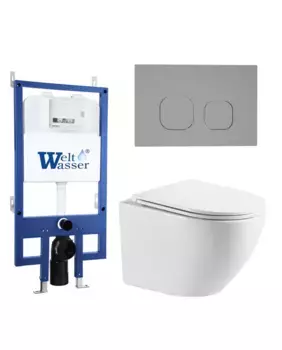 Комплект унитаза WeltWasser Merzbach 041 XL с инсталляцией BAMBERG 545 белый, с сиденьем микролифт и клавишей смыва BAMBERG CR хром