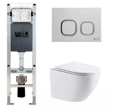 Комплект унитаза WeltWasser Merzbach 041 XL с инсталляцией AMBERG 350 ST белый, с сиденьем микролифт и клавишей смыва AMBERG RD-WT белый