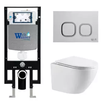 Комплект унитаза WeltWasser Merzbach 041 XL с инсталляцией AMBERG 497 белый, с сиденьем микролифт и клавишей смыва AMBERG RD-WT белый