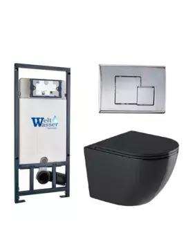 Комплект унитаза WeltWasser Merzbach 041 XL с инсталляцией MARBERG 507 черный матовый, с сиденьем микролифт и клавишей смыва MAR 507 SE хром