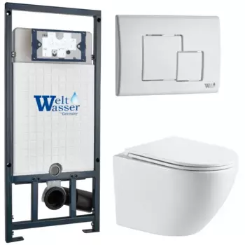 Комплект унитаза WeltWasser Merzbach 041 XL с инсталляцией MARBERG 507 белый, с сиденьем микролифт и клавишей смыва MAR 507 SE GL-WT белый