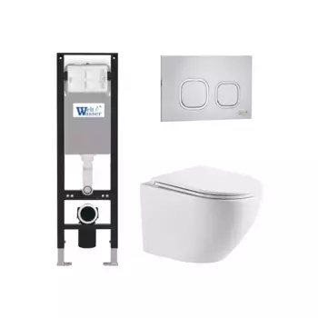 Комплект унитаза WeltWasser Merzbach 041 XL с инсталляцией AMBERG 350 белый, с сиденьем микролифт и клавишей смыва AMBERG RD-MT CR хром матовый