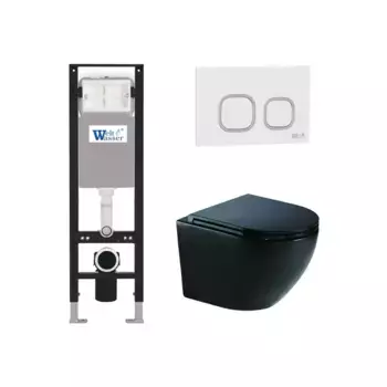 Комплект унитаза WeltWasser Merzbach 041 XL с инсталляцией AMBERG 350 черный матовый, с сиденьем микролифт и клавишей смыва AMBERG RD-WT белый