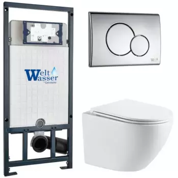 Комплект унитаза WeltWasser Merzbach 041 XL с инсталляцией MARBERG 507 белый, с сиденьем микролифт и клавишей смыва MAR 507 RD хром