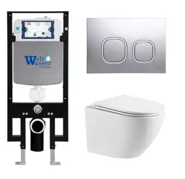 Комплект унитаза WeltWasser Merzbach 041 XL с инсталляцией AMBERG 497 белый, с сиденьем микролифт и клавишей смыва AMBERG RD-CR хром