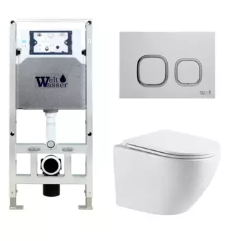 Комплект унитаза WeltWasser Merzbach 041 XL с инсталляцией AMBERG 506 ST белый, с сиденьем микролифт и клавишей смыва AMBERG RD-WT белый