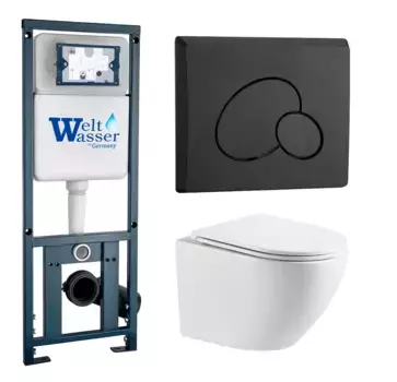 Комплект унитаза WeltWasser Merzbach 041 XL с инсталляцией MARBERG 410 белый, с сиденьем микролифт и клавишей смыва MAR 410 RD MT-BL черный матовый