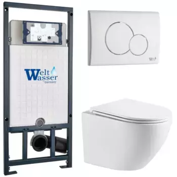 Комплект унитаза WeltWasser Merzbach 041 XL с инсталляцией MARBERG 507 белый, с сиденьем микролифт и клавишей смыва MAR 507 RD GL-WT белый