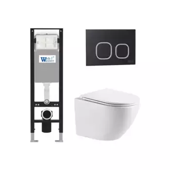 Комплект унитаза WeltWasser Merzbach 041 XL с инсталляцией AMBERG 350 белый, с сиденьем микролифт и клавишей смыва AMBERG RD-BL черный матовый