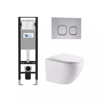 Комплект унитаза WeltWasser Merzbach 041 XL с инсталляцией AMBERG 350 белый, с сиденьем микролифт и клавишей смыва AMBERG RD-CR хром