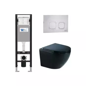 Комплект унитаза WeltWasser Merzbach 041 XL с инсталляцией AMBERG 350 черный матовый, с сиденьем микролифт и клавишей смыва AMBERG RD-MT CR хром матовый