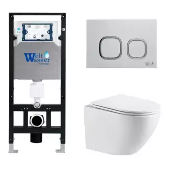 Комплект унитаза WeltWasser Merzbach 041 XL с инсталляцией AMBERG 506 белый, с сиденьем микролифт и клавишей смыва AMBERG RD-WT белый
