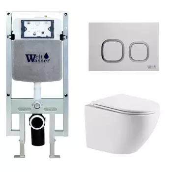 Комплект унитаза WeltWasser Merzbach 041 XL с инсталляцией AMBERG 497 ST белый, с сиденьем микролифт и клавишей смыва AMBERG RD-WT белый