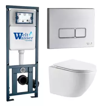 Комплект унитаза WeltWasser Merzbach 041 XL с инсталляцией MARBERG 410 белый, с сиденьем микролифт и клавишей смыва MAR 410 SE хром