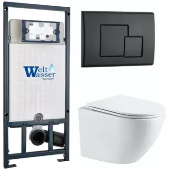 Комплект унитаза WeltWasser Merzbach 041 XL с инсталляцией MARBERG 507 белый, с сиденьем микролифт и клавишей смыва MAR 507 SE MT-BL черный матовый