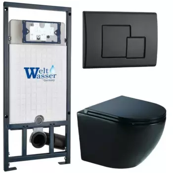 Комплект унитаза WeltWasser Merzbach 041 XL с инсталляцией MARBERG 507 черный матовый, с сиденьем микролифт и клавишей смыва MAR 507 SE MT-BL черный матовый