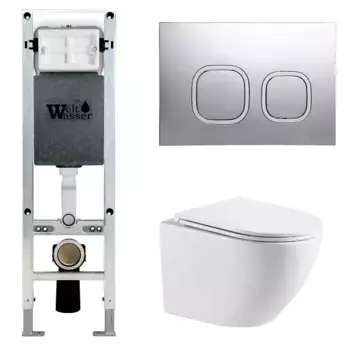 Комплект унитаза WeltWasser Merzbach 041 XL с инсталляцией AMBERG 350 ST белый, с сиденьем микролифт и клавишей смыва AMBERG RD-CR хром