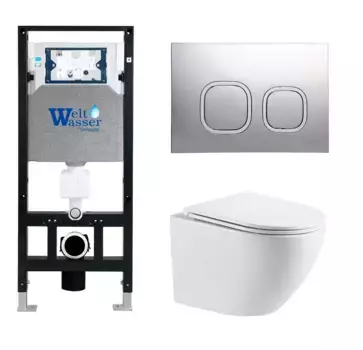 Комплект унитаза WeltWasser Merzbach 041 XL с инсталляцией AMBERG 506 белый, с сиденьем микролифт и клавишей смыва AMBERG RD-MT CR хром матовый
