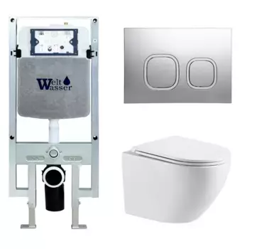 Комплект унитаза WeltWasser Merzbach 041 XL с инсталляцией AMBERG 497 ST белый, с сиденьем микролифт и клавишей смыва AMBERG RD-CR хром