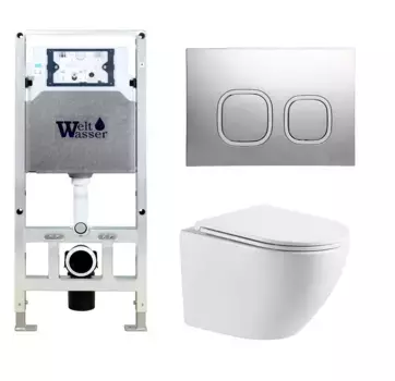 Комплект унитаза WeltWasser Merzbach 041 XL с инсталляцией AMBERG 506 ST белый, с сиденьем микролифт и клавишей смыва AMBERG RD-CR хром