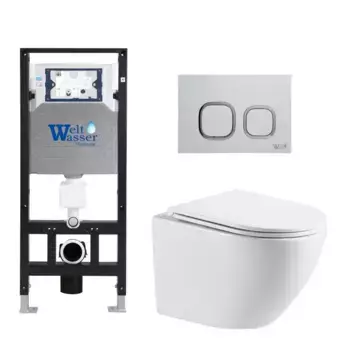Комплект унитаза WeltWasser Merzbach 043 с инсталляцией AMBERG 506 белый, с сиденьем микролифт и клавишей смыва AMBERG RD-WT белый