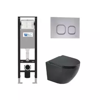 Комплект унитаза WeltWasser Merzbach 043 с инсталляцией AMBERG 350 черный матовый, с сиденьем микролифт и клавишей смыва AMBERG RD-CR хром