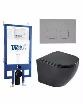Комплект унитаза WeltWasser Merzbach 043 с инсталляцией BAMBERG 545 черный матовый, с сиденьем микролифт и клавишей смыва BAMBERG CR хром