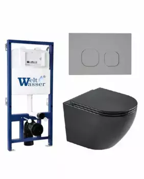 Комплект унитаза WeltWasser Merzbach 043 с инсталляцией BAMBERG 525 черный матовый, с сиденьем микролифт и клавишей смыва BAMBERG CR хром