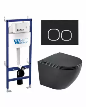 Комплект унитаза WeltWasser Merzbach 043 с инсталляцией BAMBERG 460 черный матовый, с сиденьем микролифт и клавишей смыва BAMBERG BL черный матовый