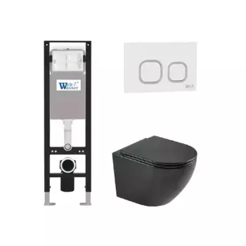 Комплект унитаза WeltWasser Merzbach 043 с инсталляцией AMBERG 350 черный матовый, с сиденьем микролифт и клавишей смыва AMBERG RD-WT белый