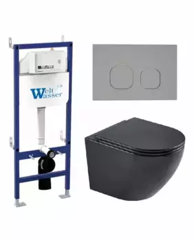 Комплект унитаза WeltWasser Merzbach 043 с инсталляцией BAMBERG 460 черный матовый, с сиденьем микролифт и клавишей смыва BAMBERG CR хром
