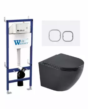 Комплект унитаза WeltWasser Merzbach 043 с инсталляцией BAMBERG 460 черный матовый, с сиденьем микролифт и клавишей смыва BAMBERG WT белый